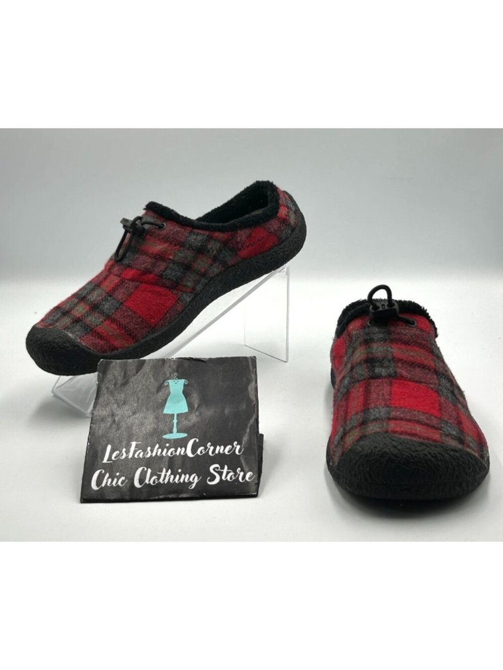 Keen Women's Red Plaid Wool Howser III Slide  Casual Slippers Size 7 3324